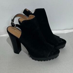 Report Women's‎ Black Lilian Suede Peep Toe High Heel Slingback Sandals Size 7